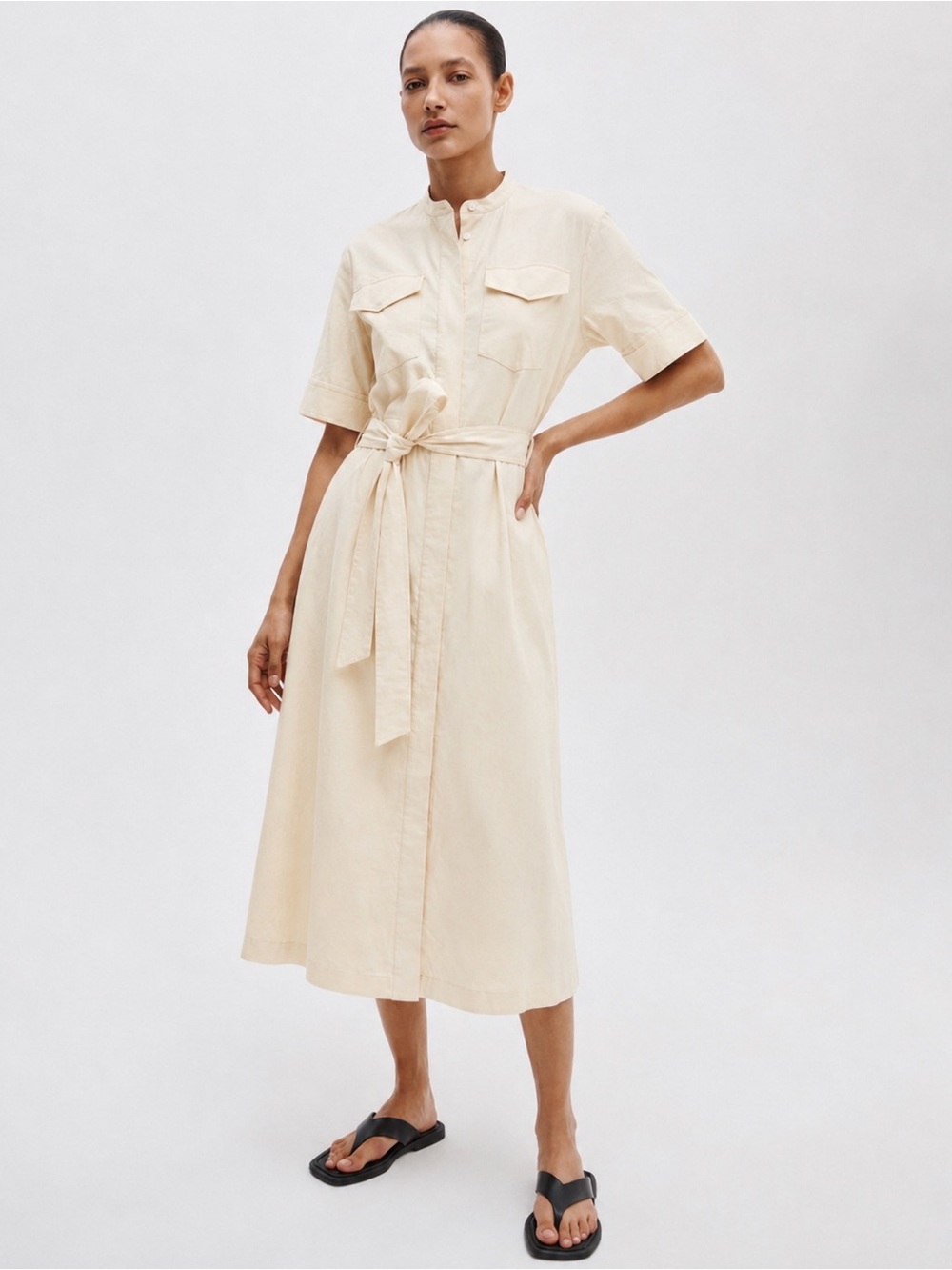 RAG & BONE Selma Button Front Short Sleeve Tie Waist Midi Dress size XL khaki